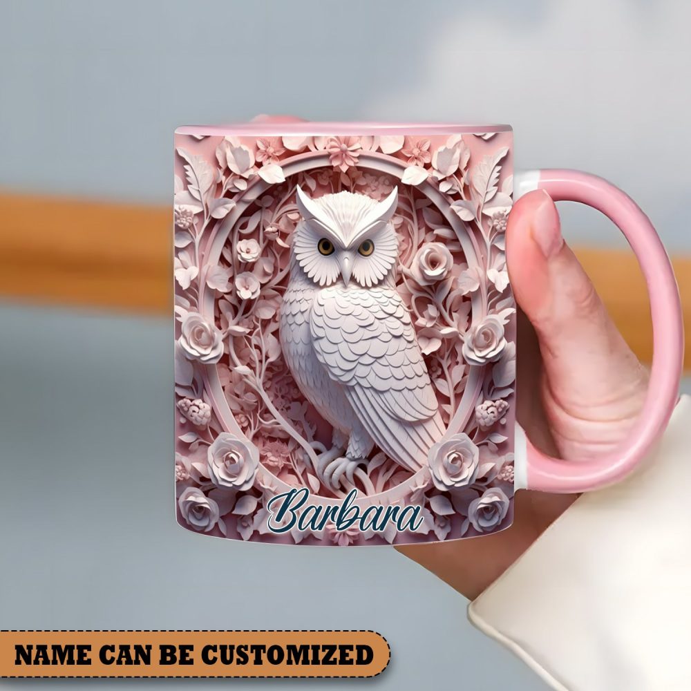 Vintage Beautiful Owl - Personalized Owl Accent Mug - Image 2