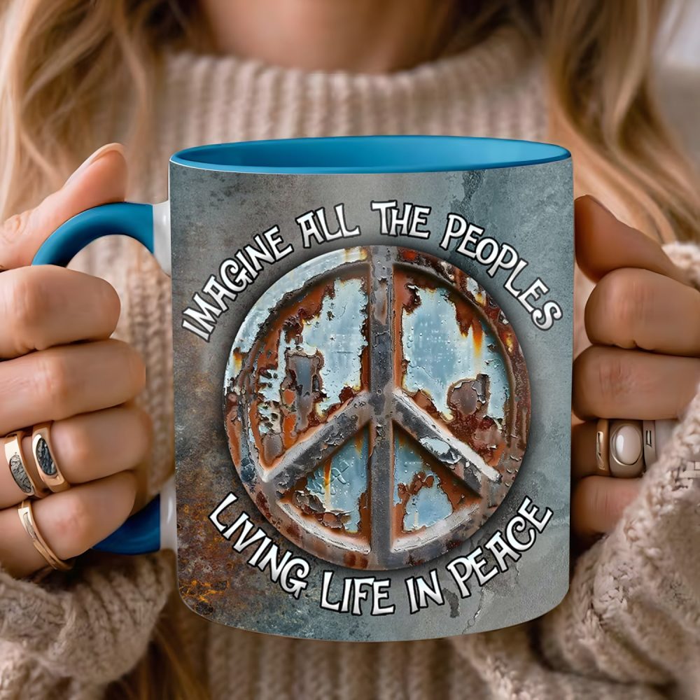 Hippie Symbol Imagine All The People - Hippie Accent Mug