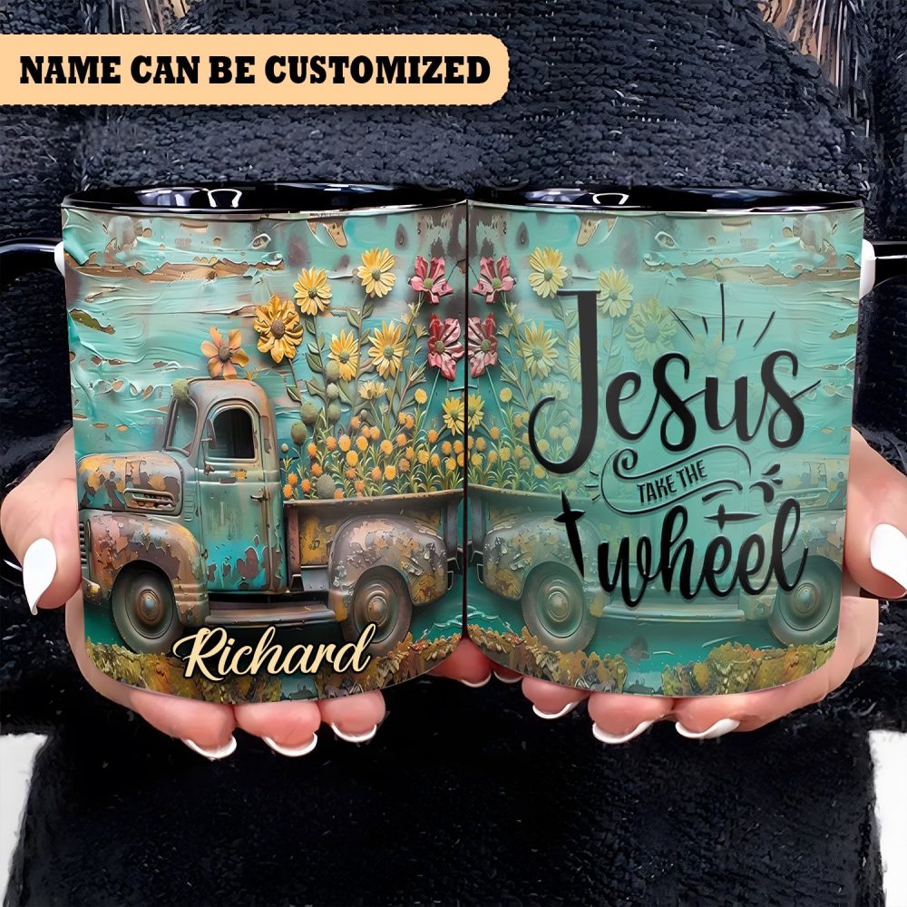 Vintage Truck Jesus Take The Wheel - Personalized Truck Accent Mug - Image 3