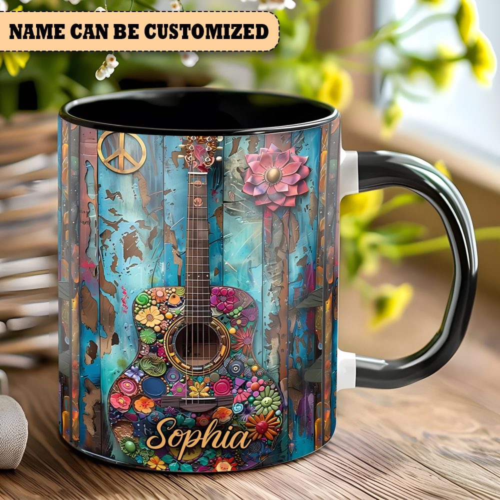 Guitar Hippie Personalized Accent Mug - Image 2