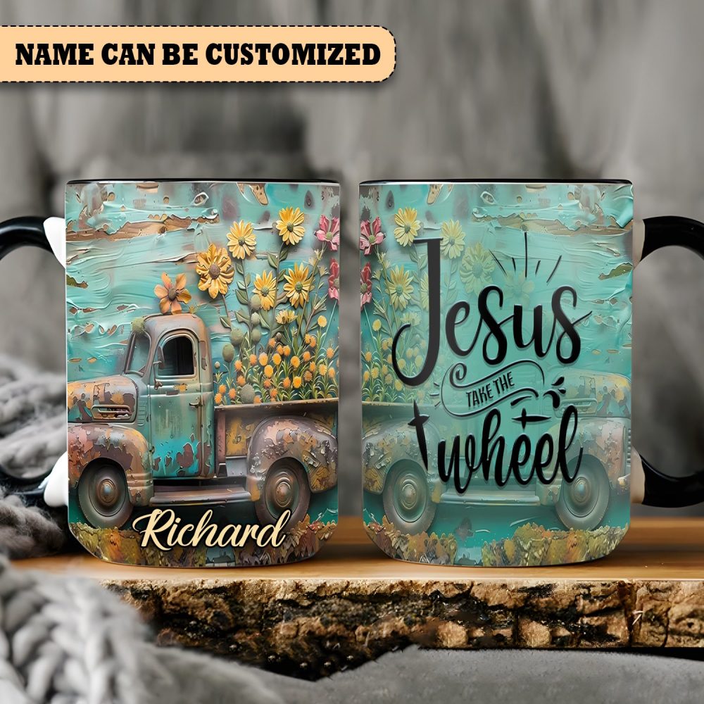 Vintage Truck Jesus Take The Wheel - Personalized Truck Accent Mug - Image 4