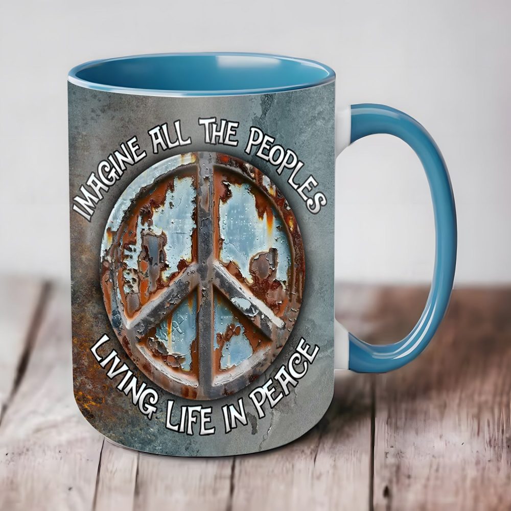 Hippie Symbol Imagine All The People - Hippie Accent Mug - Image 2