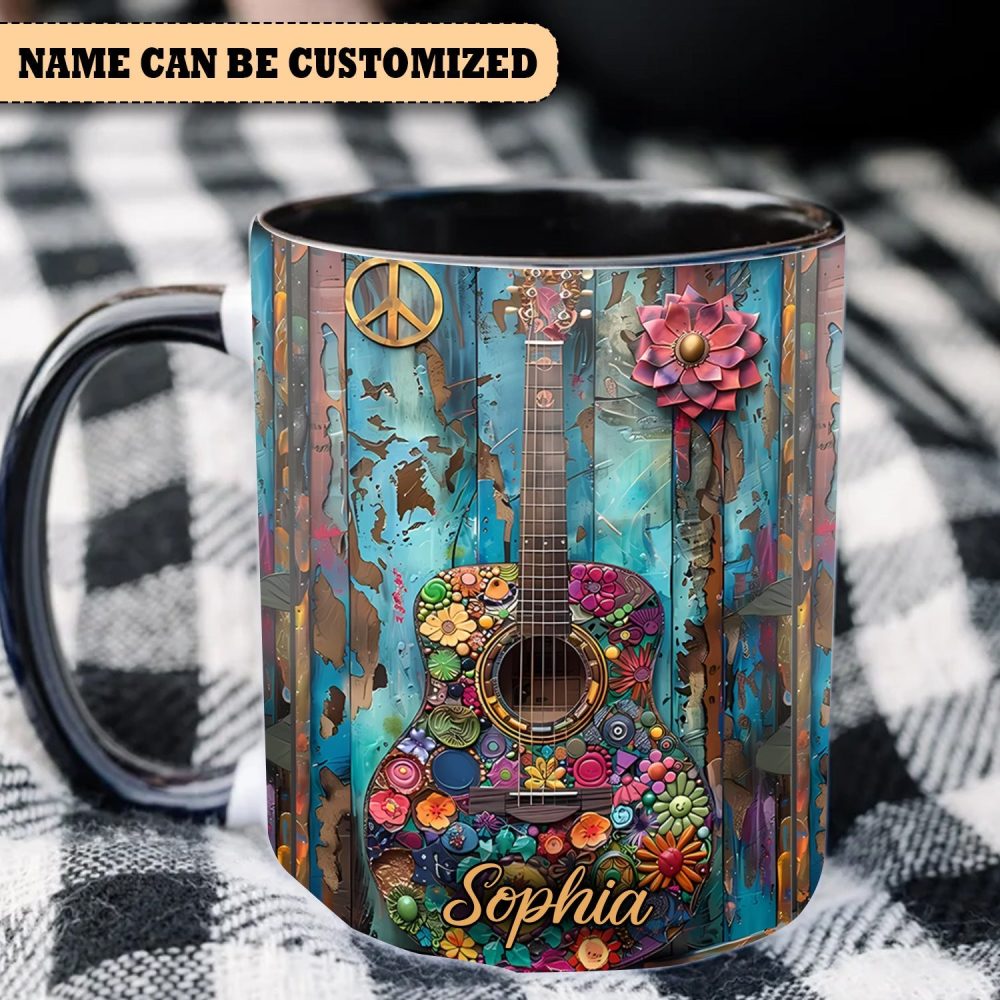 Guitar Hippie Personalized Accent Mug - Image 3