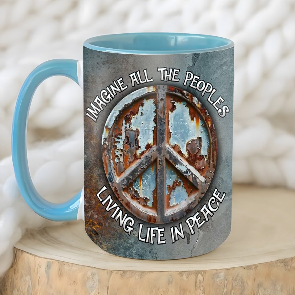 Hippie Symbol Imagine All The People - Hippie Accent Mug - Image 3