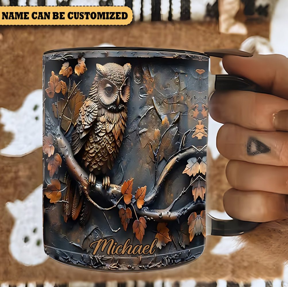 Vintage Owl - Personalized Accent Mug - Image 3