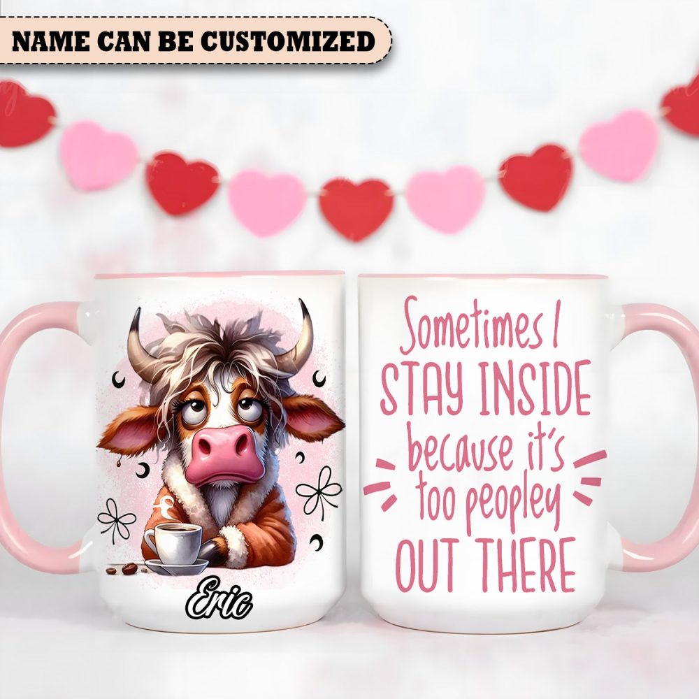 Sometimes I Stay Inside - Personalized Cow Accent Mug - Image 4