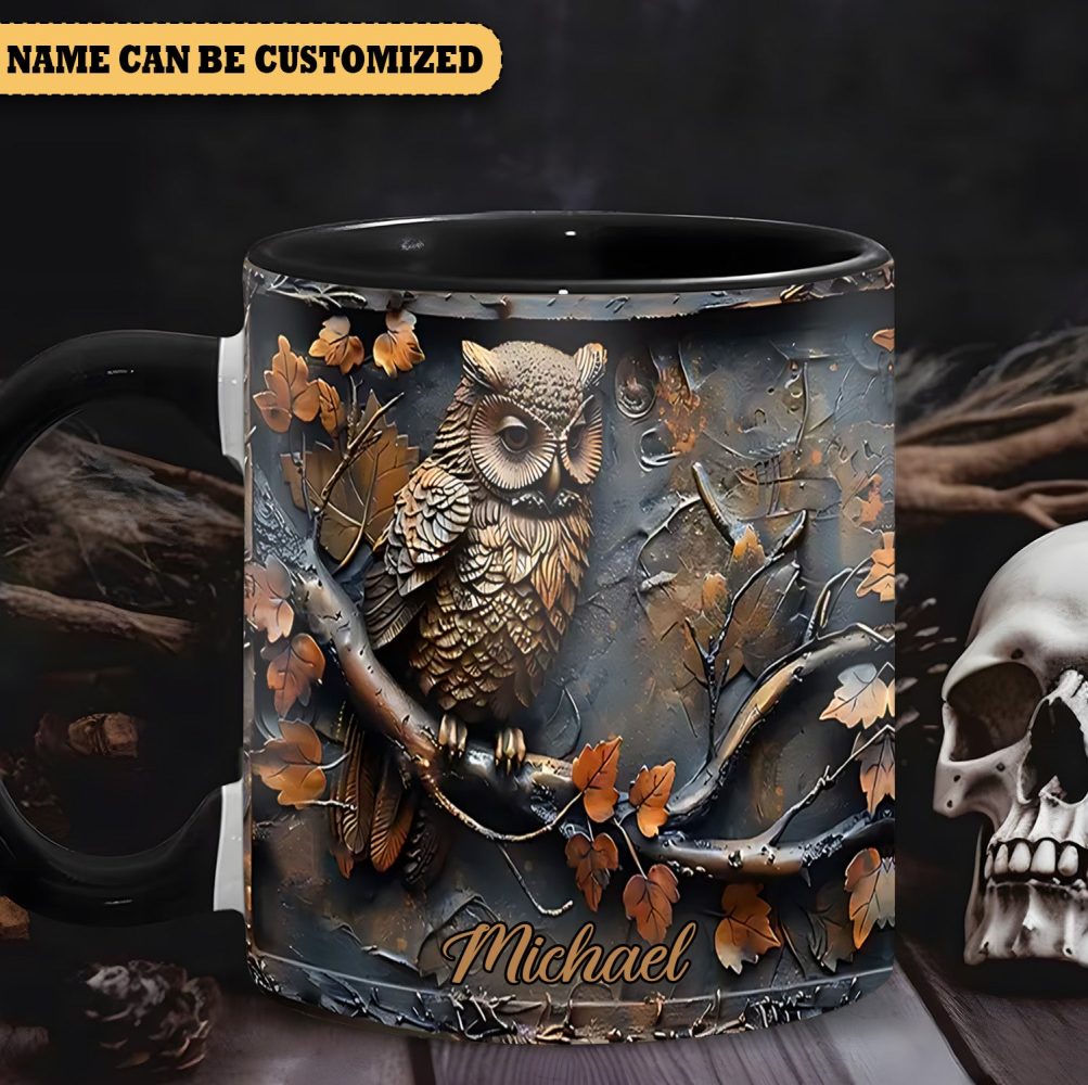 Vintage Owl - Personalized Accent Mug - Image 4