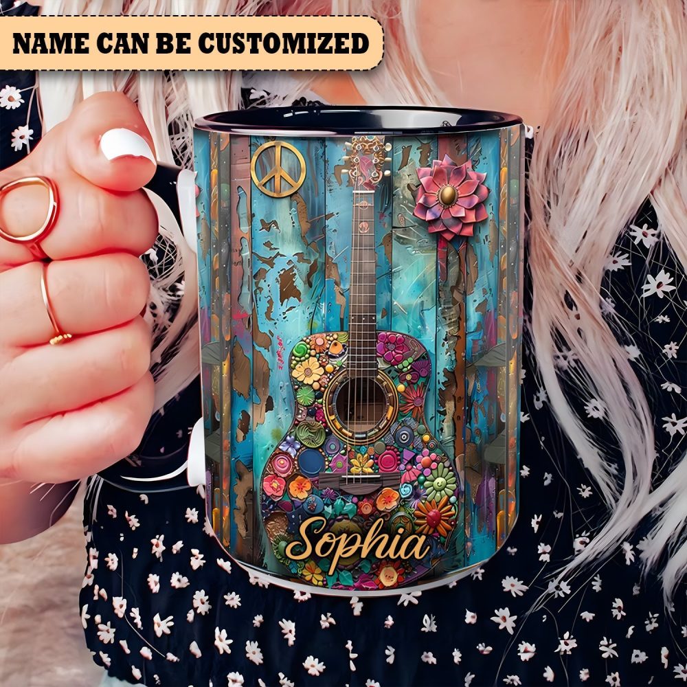 Guitar Hippie Personalized Accent Mug - Image 4