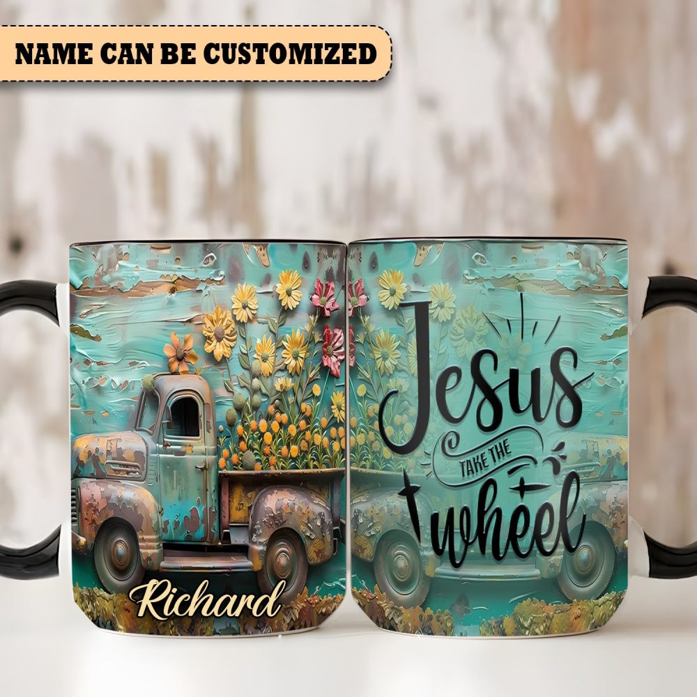 Vintage Truck Jesus Take The Wheel - Personalized Truck Accent Mug - Image 2
