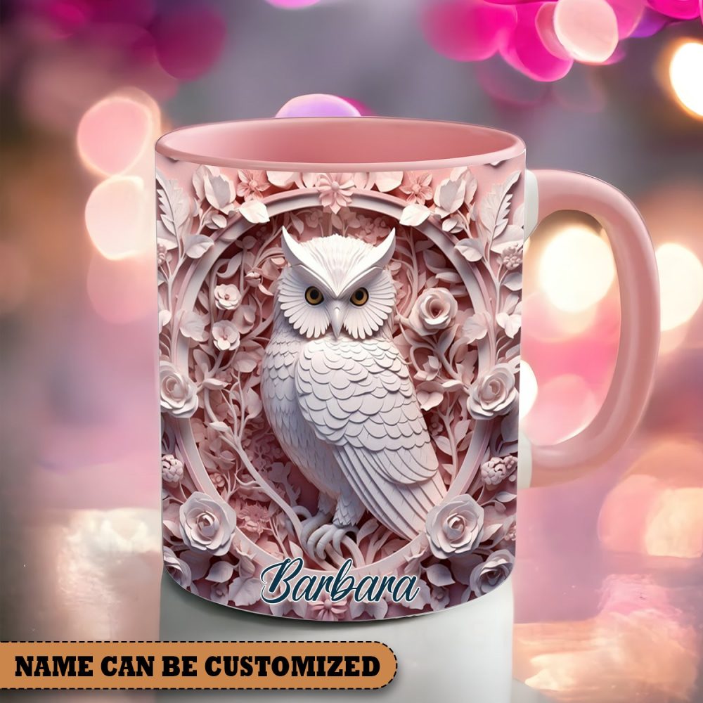 Vintage Beautiful Owl - Personalized Owl Accent Mug - Image 5