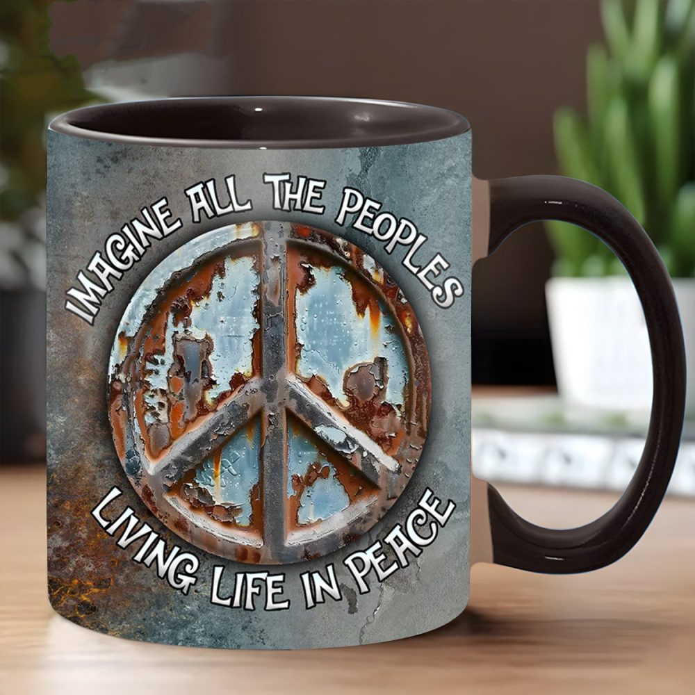 Hippie Symbol Imagine All The People - Hippie Accent Mug - Image 5