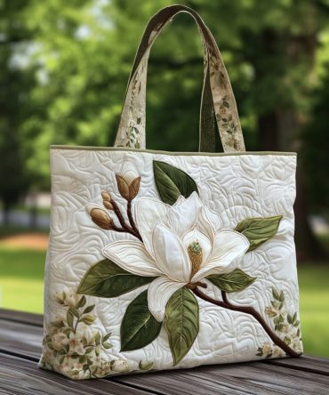Magnolia Bloom Quilted Tote Bag