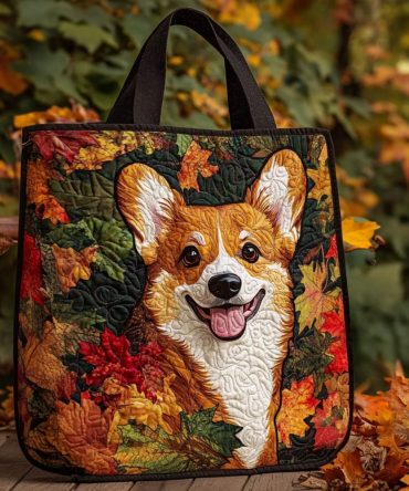 Maple Leaf Corgi Quilted Tote Bag