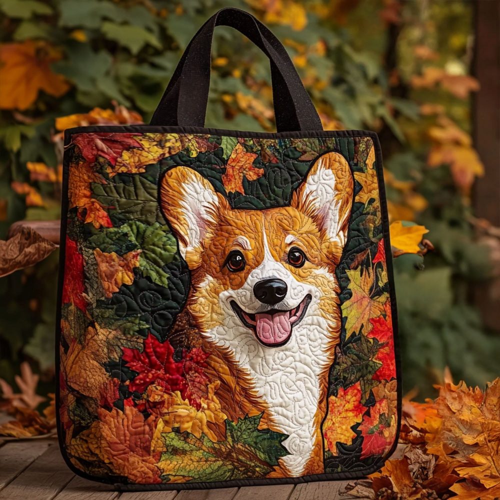 Maple Leaf Corgi Quilted Tote Bag