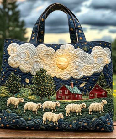 Meadow Sheep Quilted Tote Bag