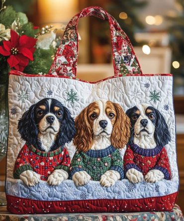 Merry Cavaliers Quilted Tote Bag