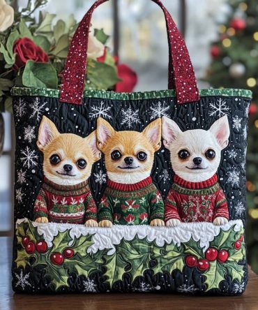 Merry Chihuahua Quilted Tote Bag