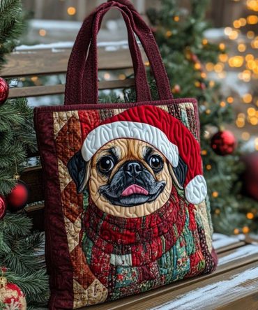 Merry Pug Cheer Quilted Tote Bag