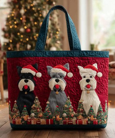 Merry Schnauzer Forest Quilted Tote Bag