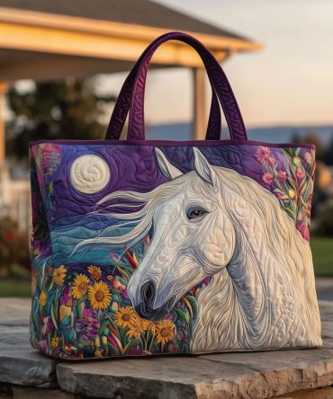 Midnight Horse Quilted Tote Bag