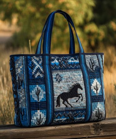 Midnight Mustang Quilted Tote Bag