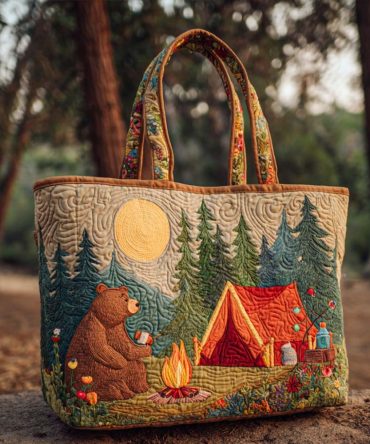 Midnight Tent Tales Quilted Tote Bag