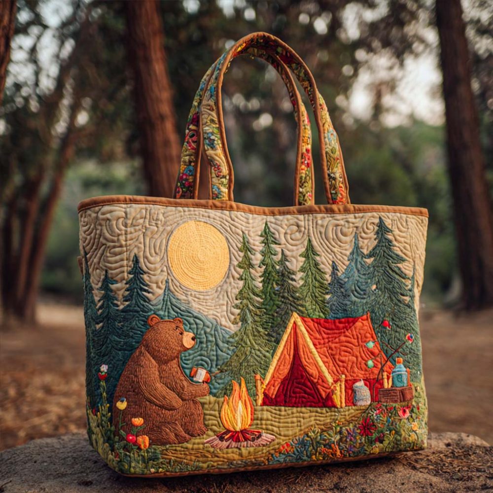 Midnight Tent Tales Quilted Tote Bag