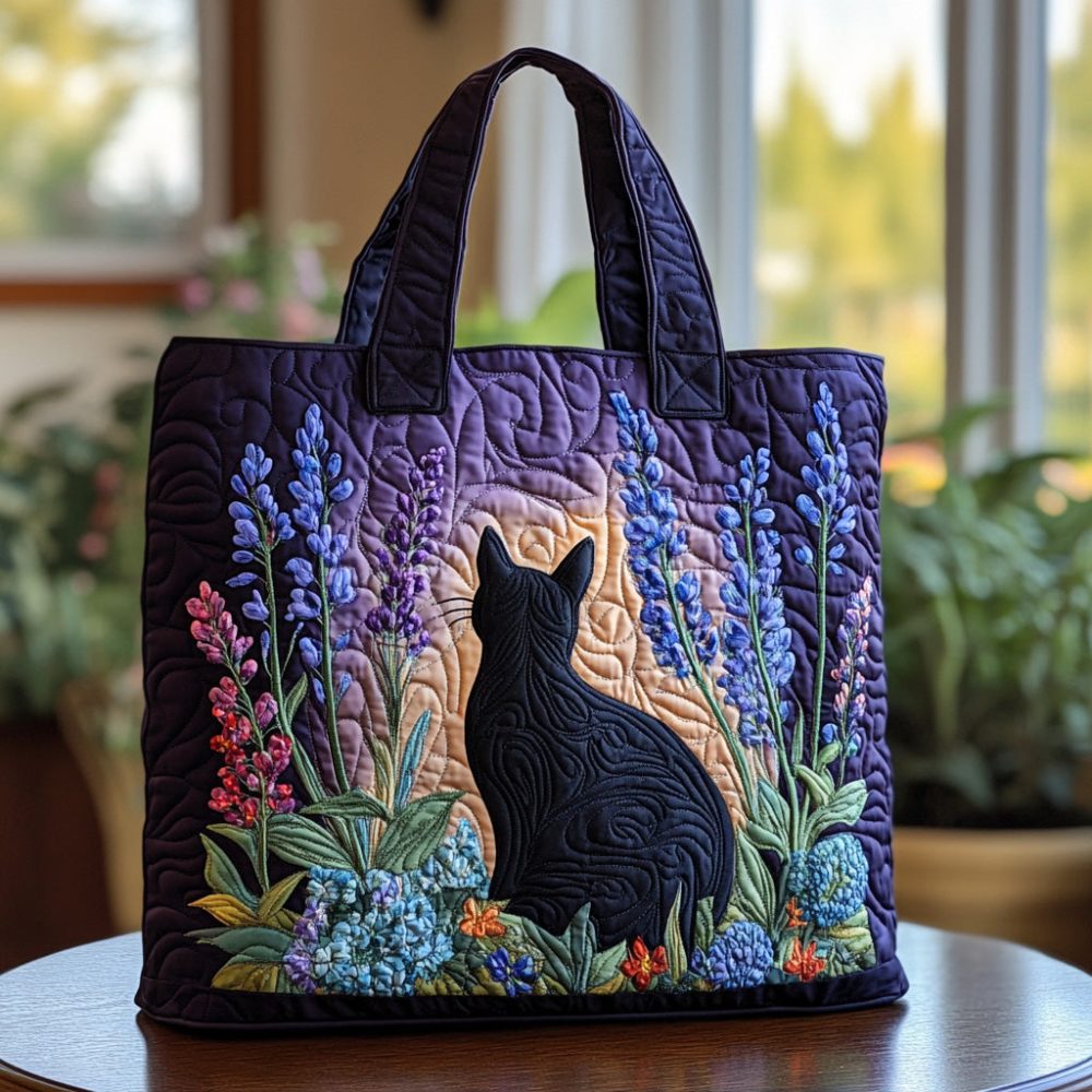 Midnight Whiskers Quilted Tote Bag