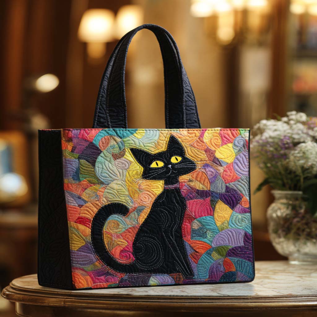 Midnight Whiskers Quilted Tote Bag