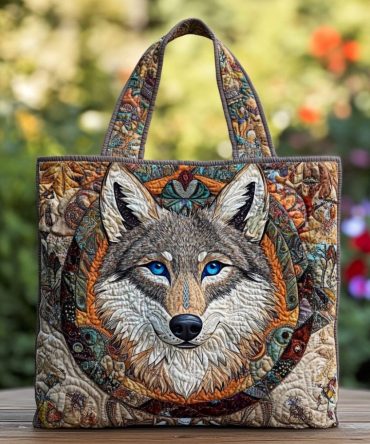 Midnight Wolf Quilted Tote Bag