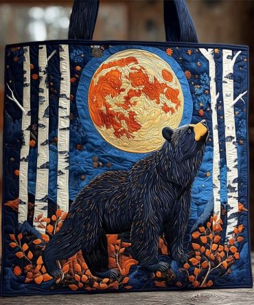 Moonlit Black Bear Quilted Tote Bag
