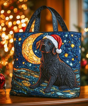 Moonlit Christmas Lab Quilted Tote Bag