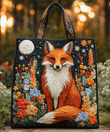 Moonlit Fox Quilted Tote Bag