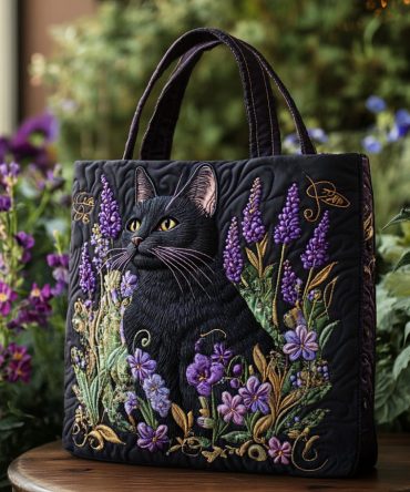 Moonlit Meow Quilted Tote Bag