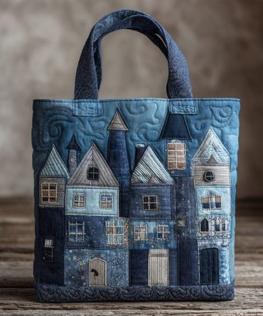 Moonlit Town Quilted Tote Bag