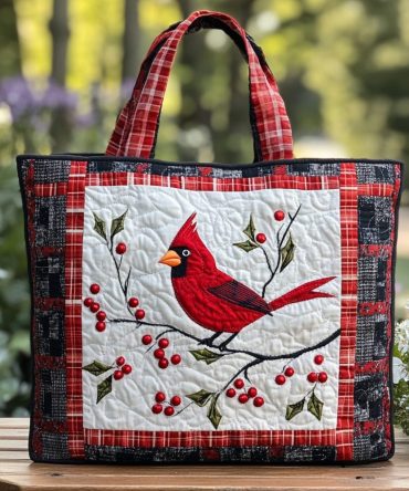 Morning Cardinal Quilted Tote Bag