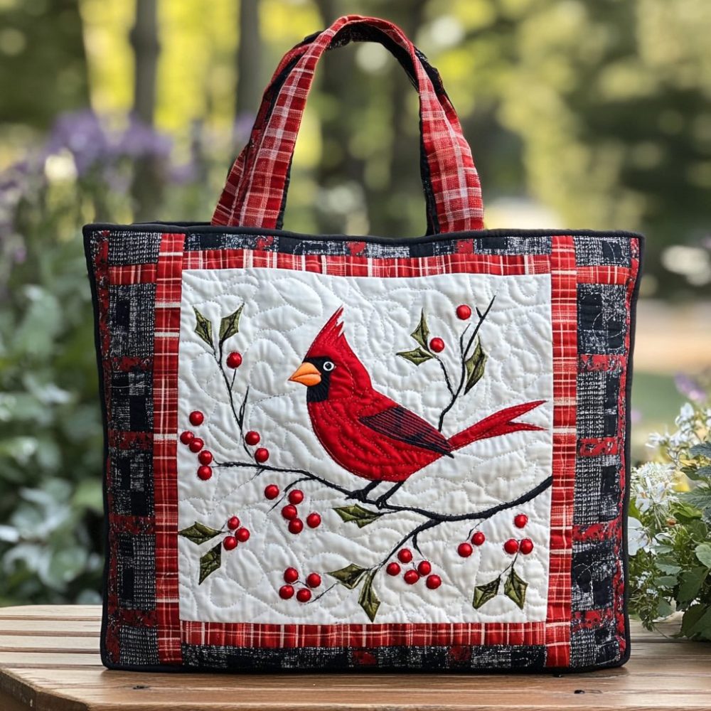 Morning Cardinal Quilted Tote Bag