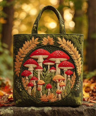 Mushroom Forest Quilted Tote Bag
