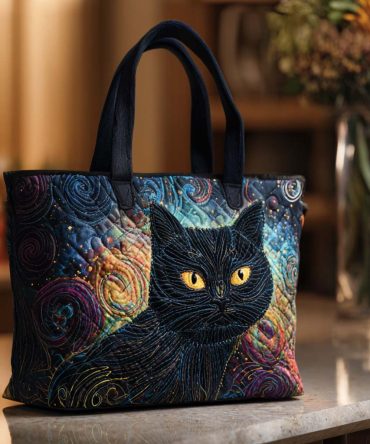 Mystic Cat Night Quilted Tote Bag