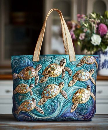 Mystic Turtle Cove Quilted Tote Bag