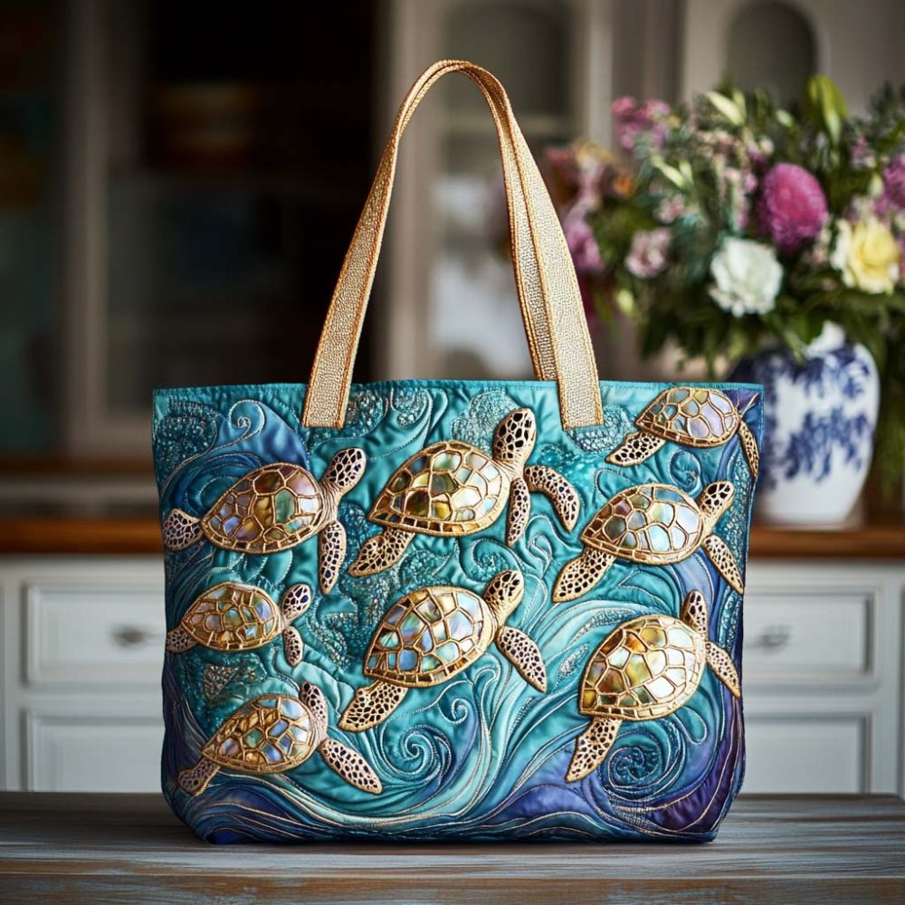 Mystic Turtle Cove Quilted Tote Bag