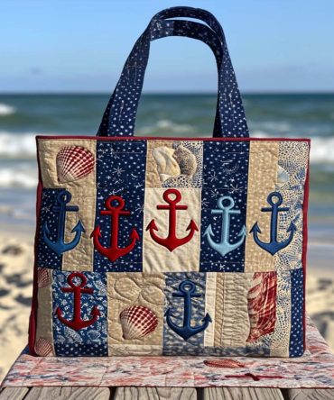 Nautical Rows Quilted Tote Bag