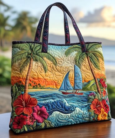 Ocean Bloom Quilted Tote Bag