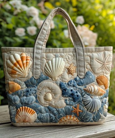 Ocean Shells Quilted Tote Bag