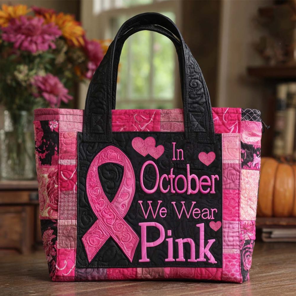 Pink Ribbon Quilted Tote Bag