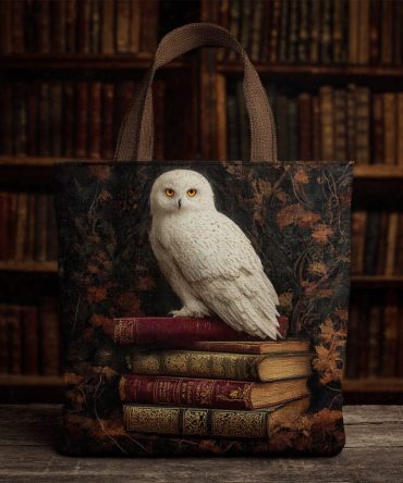 Owl Book Stack Quilted Tote Bag