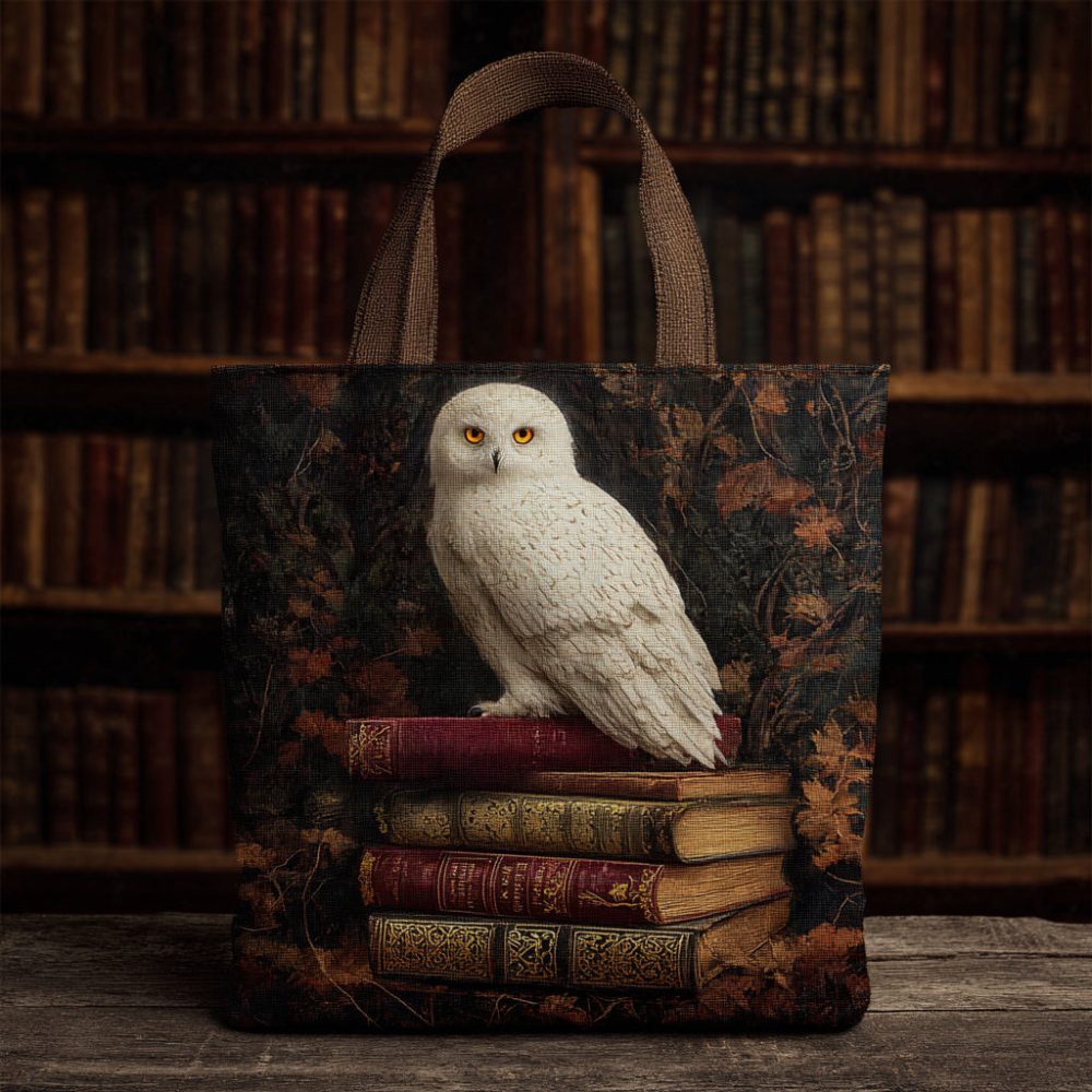 Owl Book Stack Quilted Tote Bag
