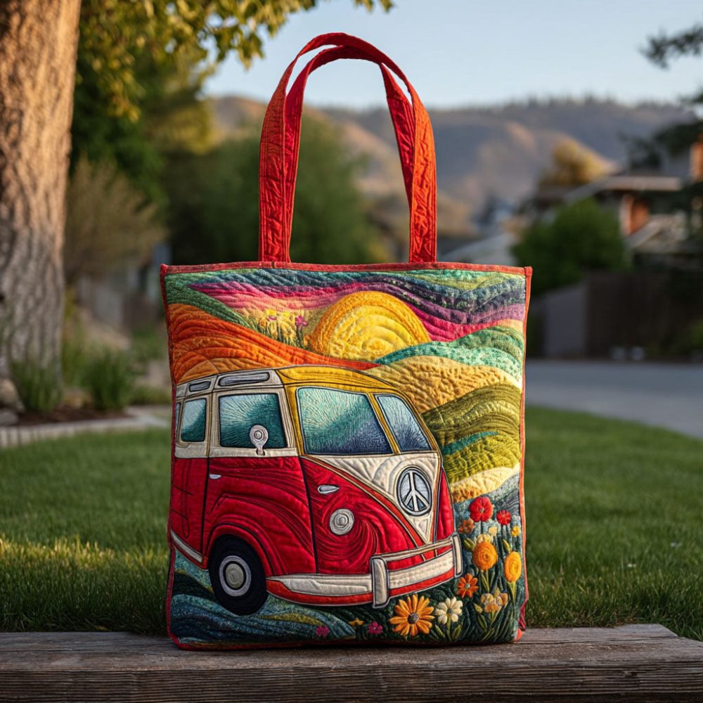 Painted Van Paradise Quilted Tote Bag