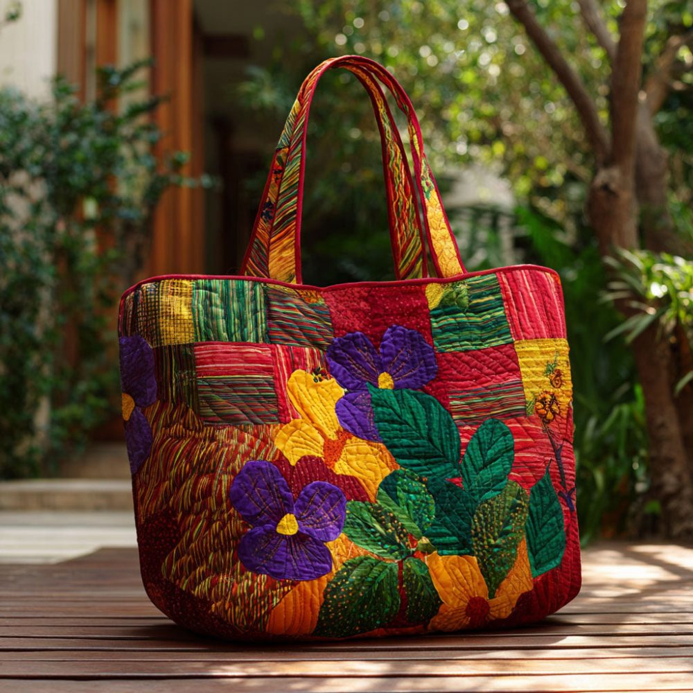 Painted In Pansies Quilted Tote Bag