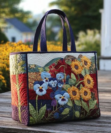 Pansy Whispers Quilted Tote Bag